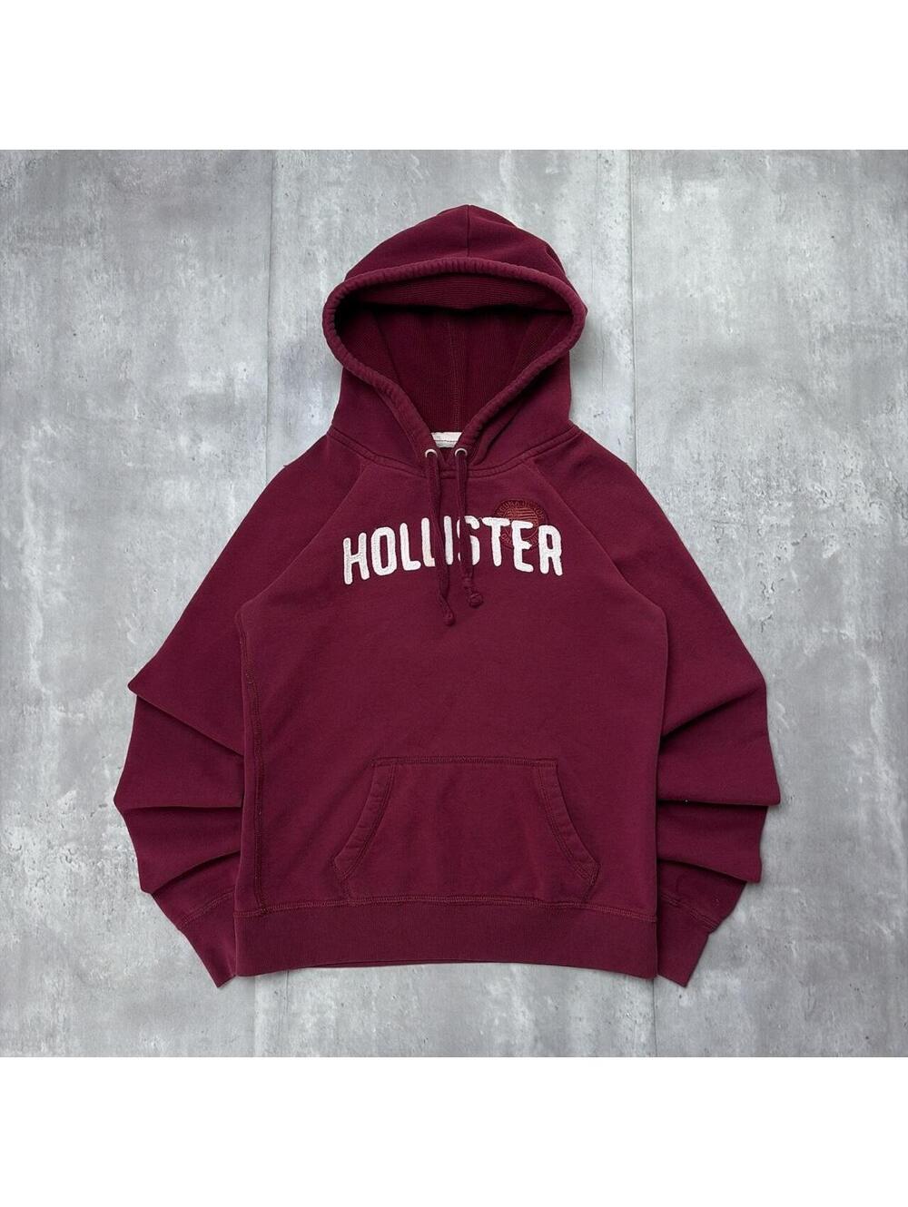 Y2K Burgundy Hollister Surf Grunge Boxy Thermal Hoodie